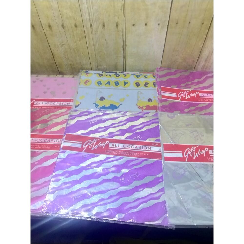 12 Vtg Foil Wrapping Paper Gift Wrap 24 Sheets NOS All Occasion (4d)